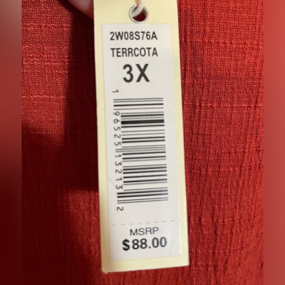 Max Studio Terracotta Textured Boho Blouse W/ Tie 3/4 Sleeve Sz 3X NWT MSRP $88 - Picture 10 of 11